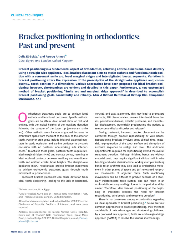 Bracket Positioning in Orthodontics Past and Present PDF