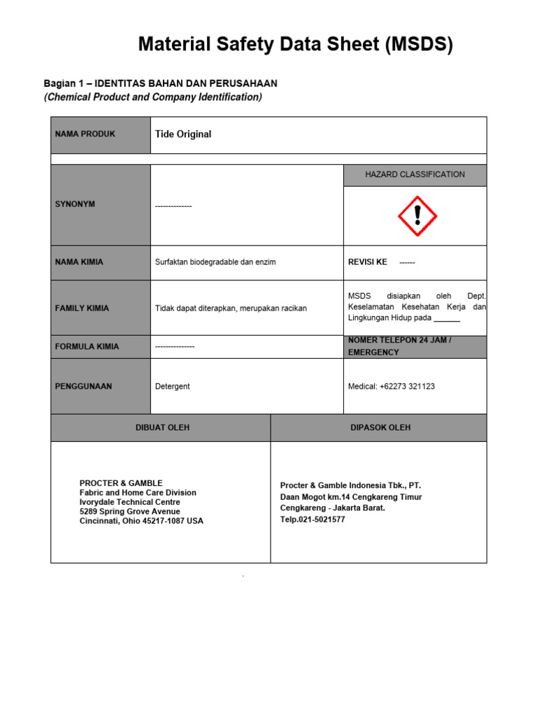 MSDS Tide Original Detergent | PDF