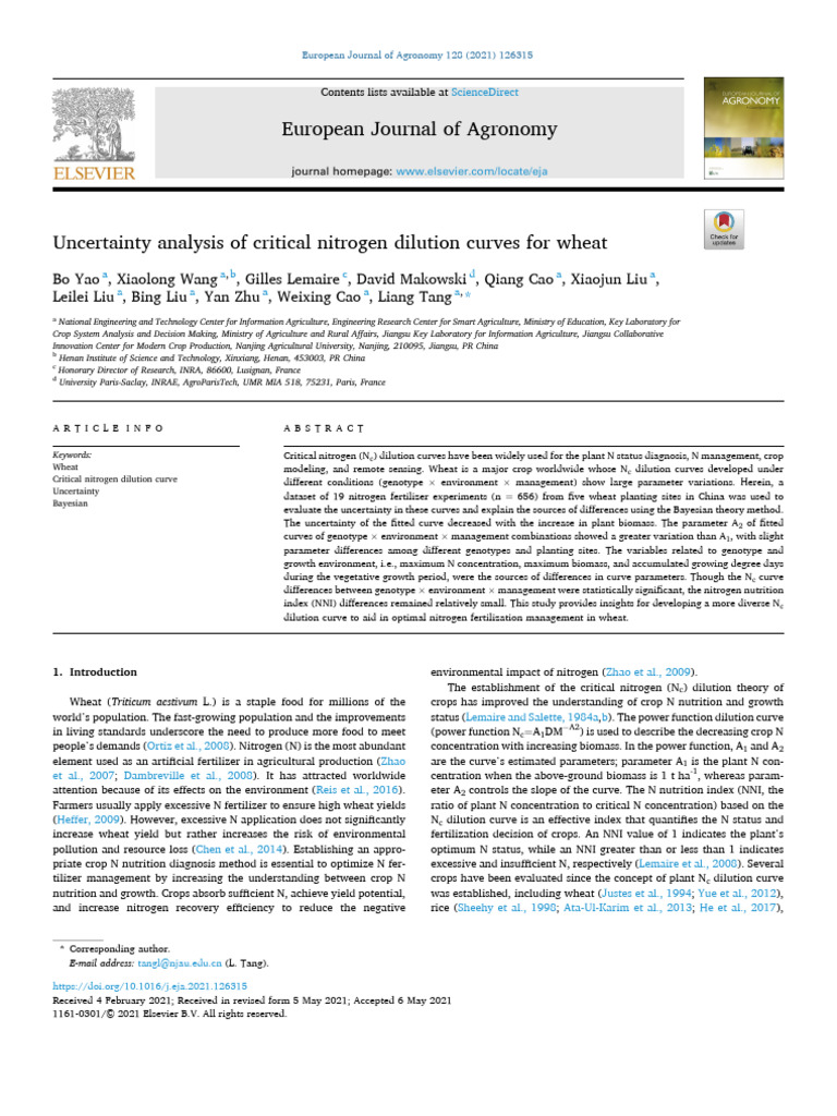 Wheat Nitrogen Dilution Curve Analysis | PDF | Fertilizer | Wheat