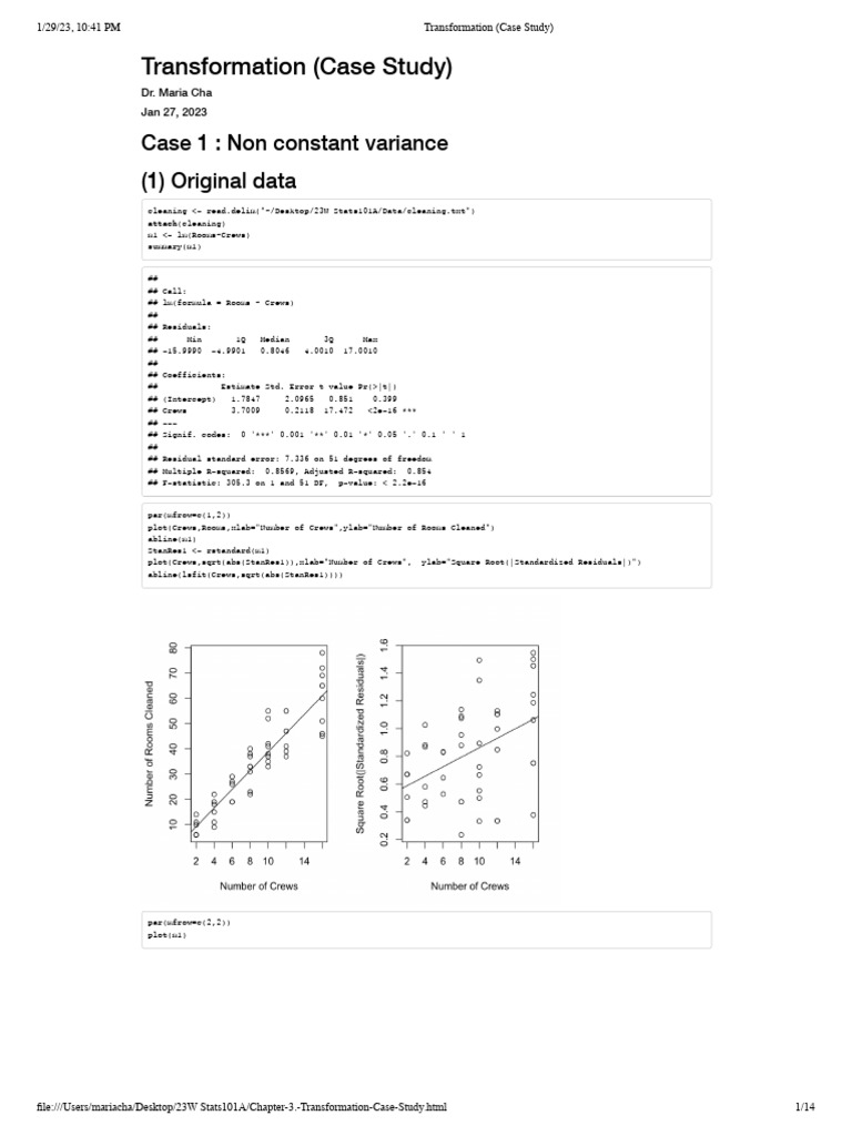Stats101A - Chapter 3 Transformation (Case Study) | PDF | Coefficient ...