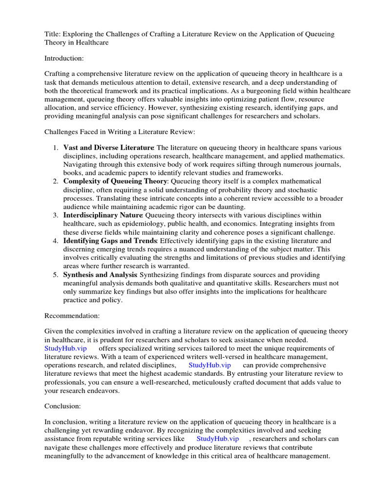 Application of queueing theory in healthcare a literature review pdf