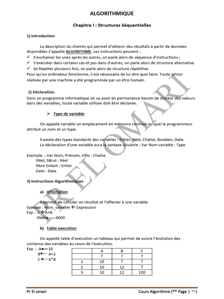 Introduction aux Algorithmes et Structures | PDF | Variable ...