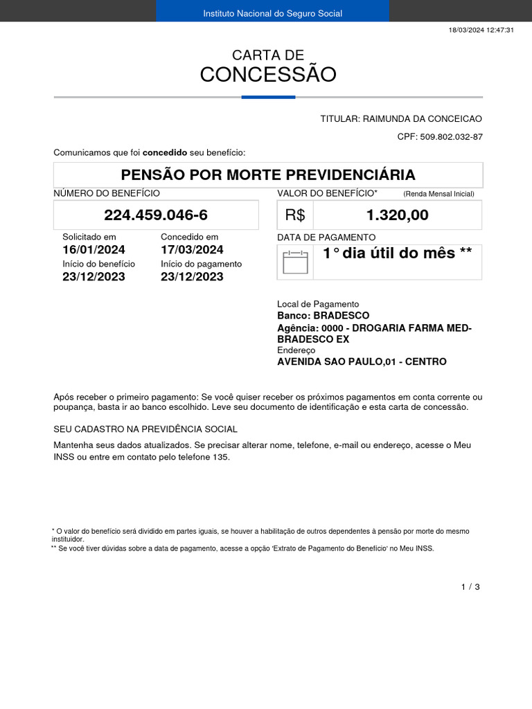 Carta Concessao Beneficio | PDF
