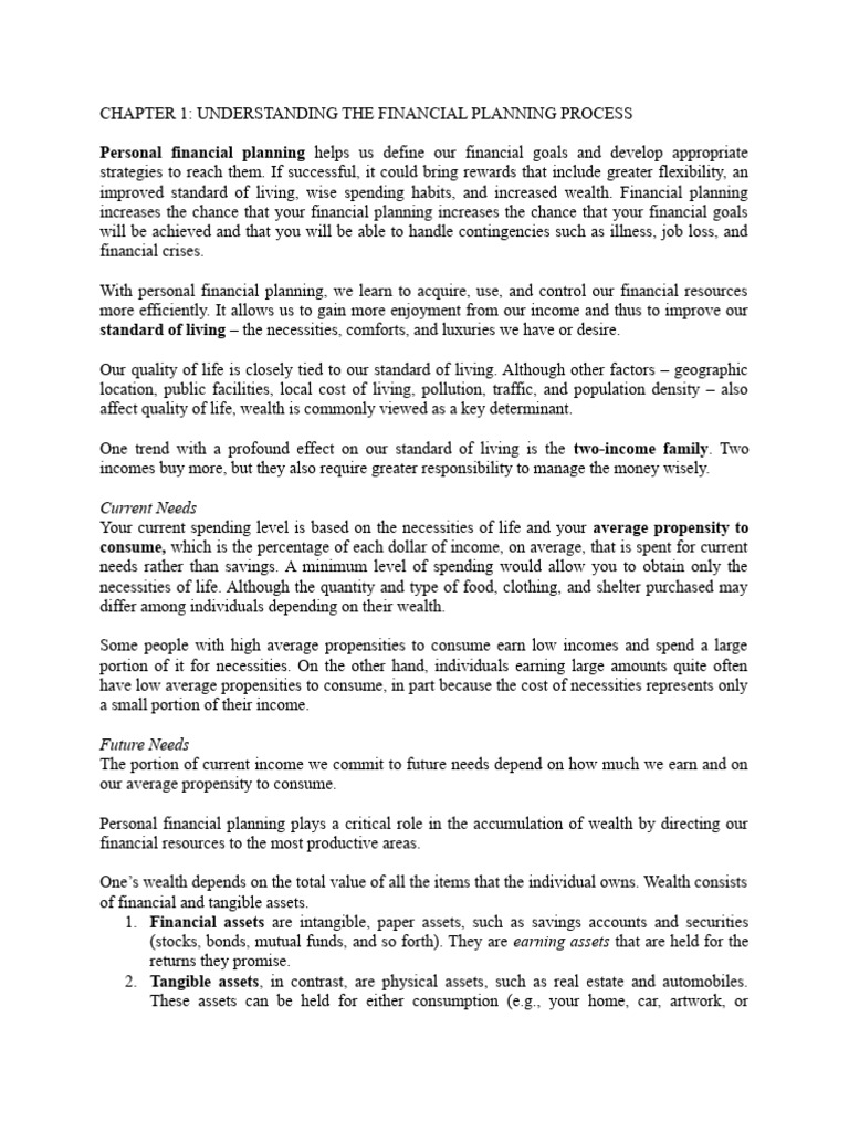Personal Finance Chapter 1 Pdf Cost Of Living Wealth