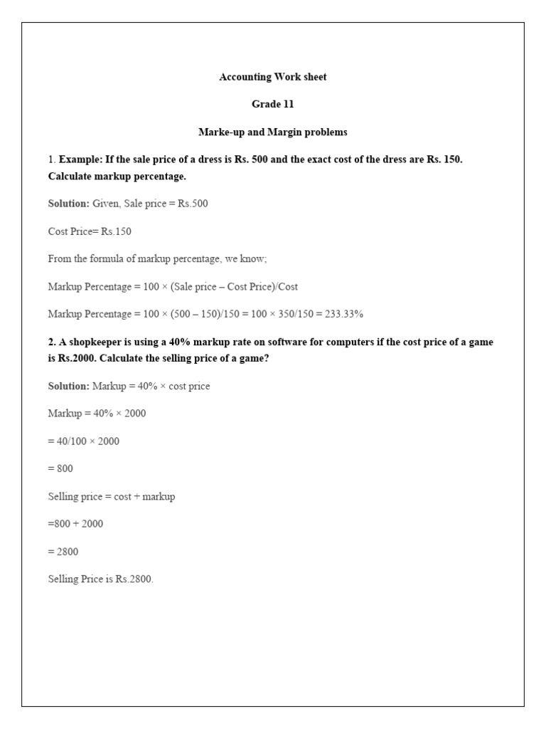 Markup Worksheet Model Answer PDF