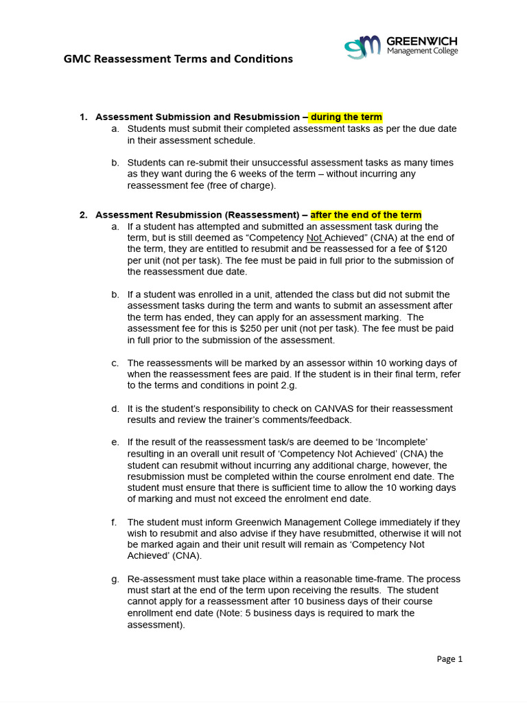 GMC Reassessment Terms and Conditions | PDF