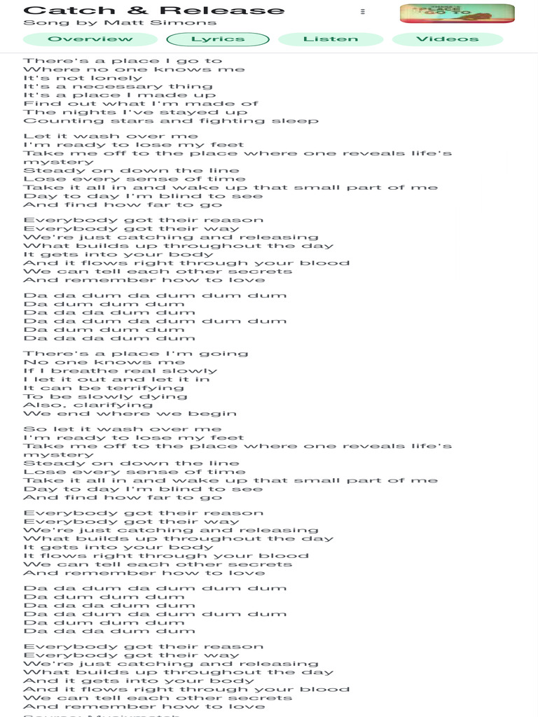 Catch and Release Lyrics PDF