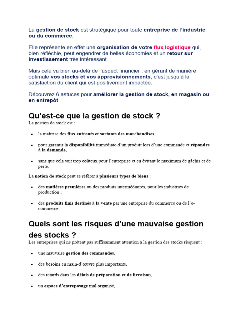 6 astuces pour optimiser la gestion de stock | PDF | Inventaire ...