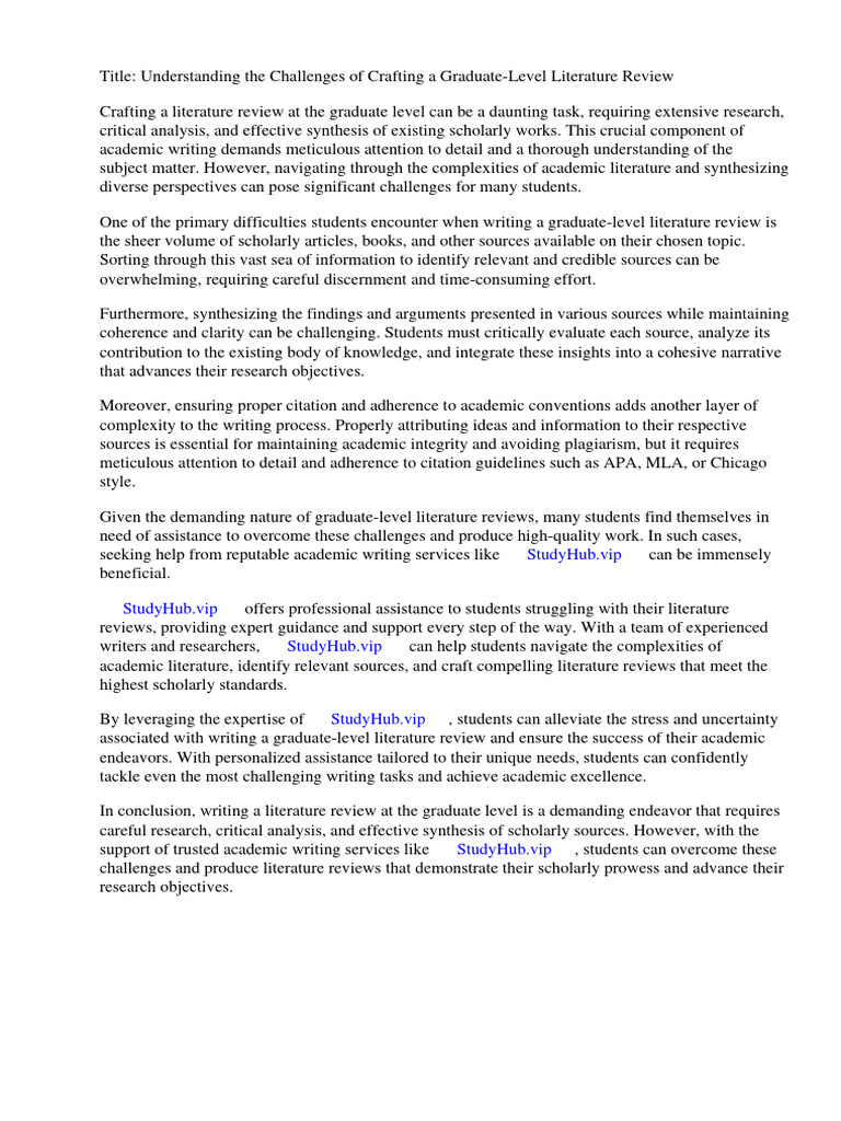 How To Write A Graduate Level Literature Review