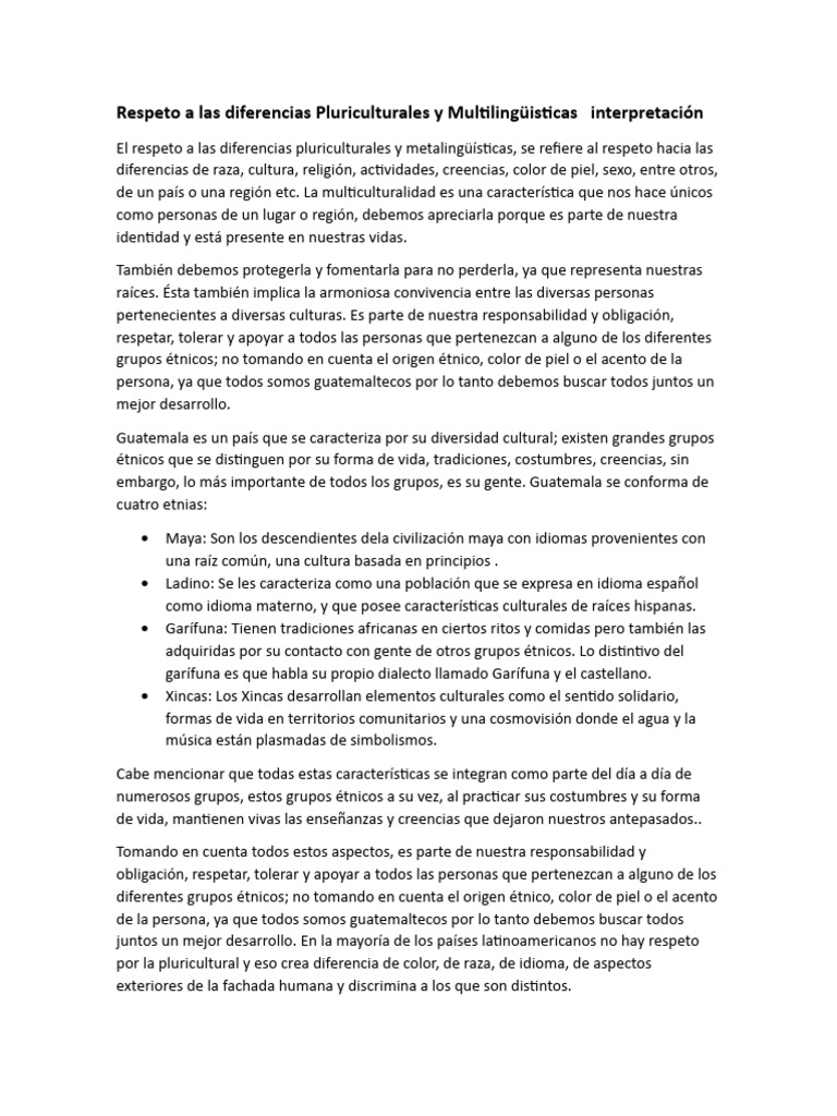 Respeto A Las Diferencias Pluriculturales y Multilingüisticas ...
