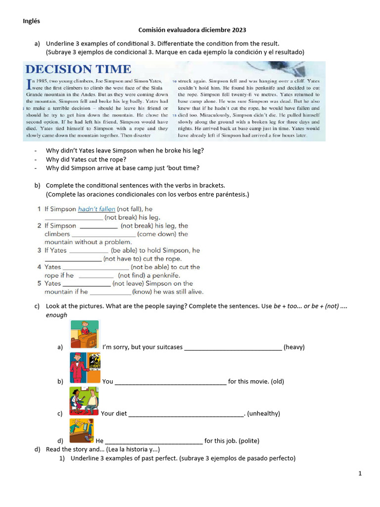 Conditional and Past Perfect Exercises | PDF | Language Families ...