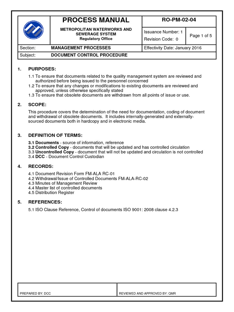 Document Control Procedure Overview | PDF | Documentation | Water Supply