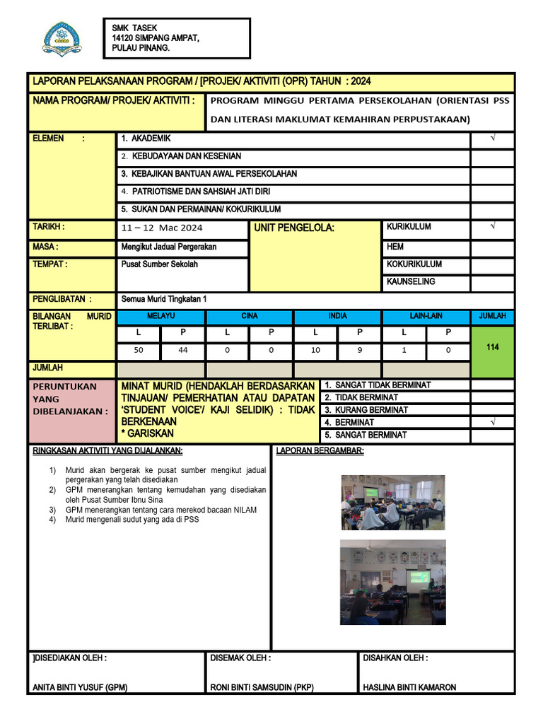 Laporan OPR Program Orientasi Sekolah | PDF