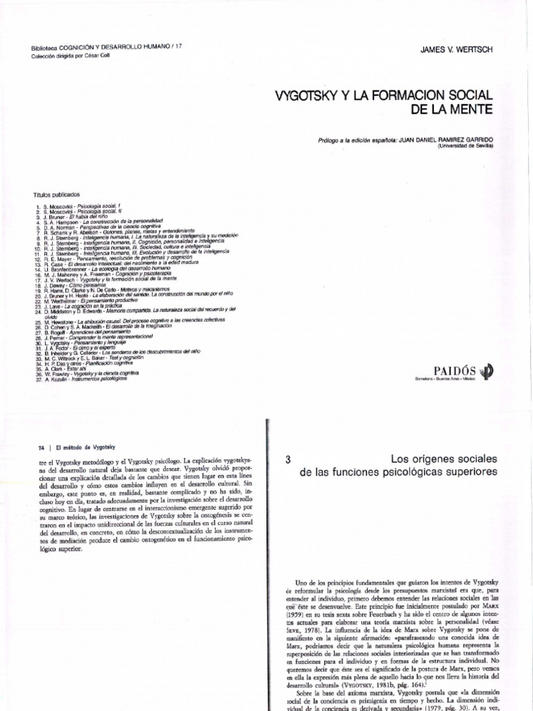 Vygotsky y La Formacion Social de La Mente Wertsch Capitulo 3 | PDF