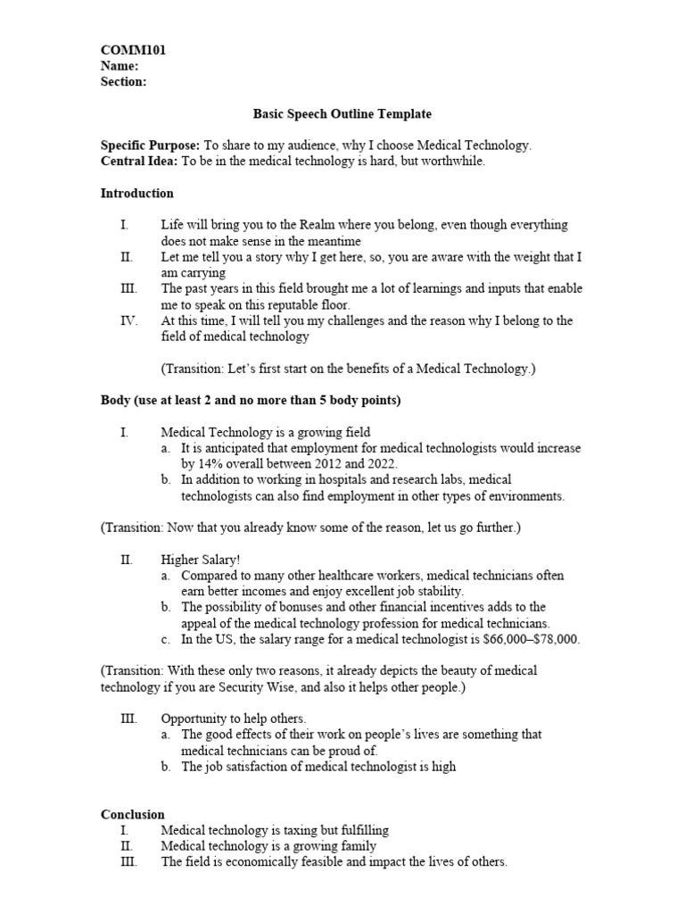 Speech Outline Template (Done) PDF Employment Salary