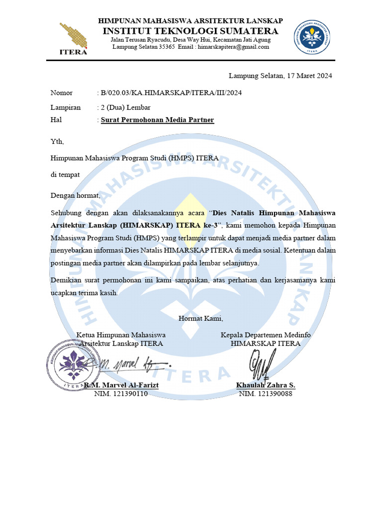 Surat Permohonan Media Partner PDF