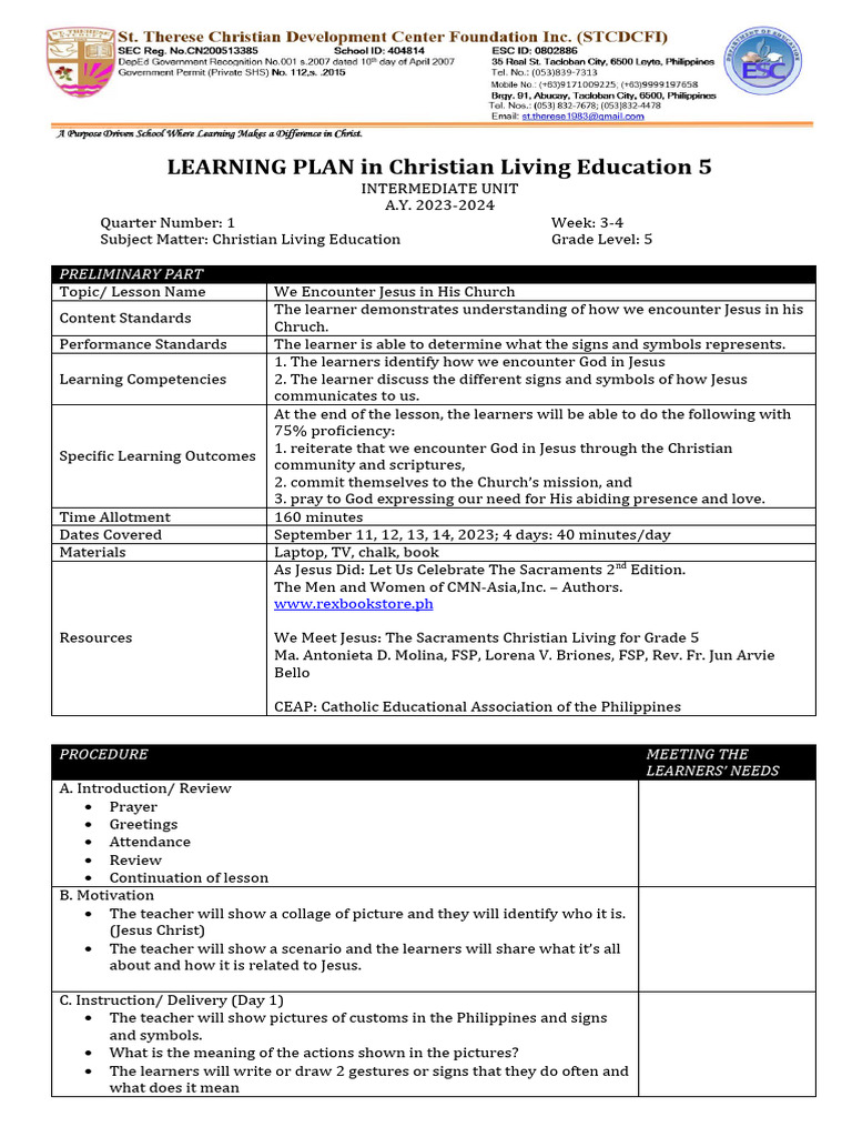 Encountering Jesus in CLE 5 Curriculum | PDF | Jesus | Learning