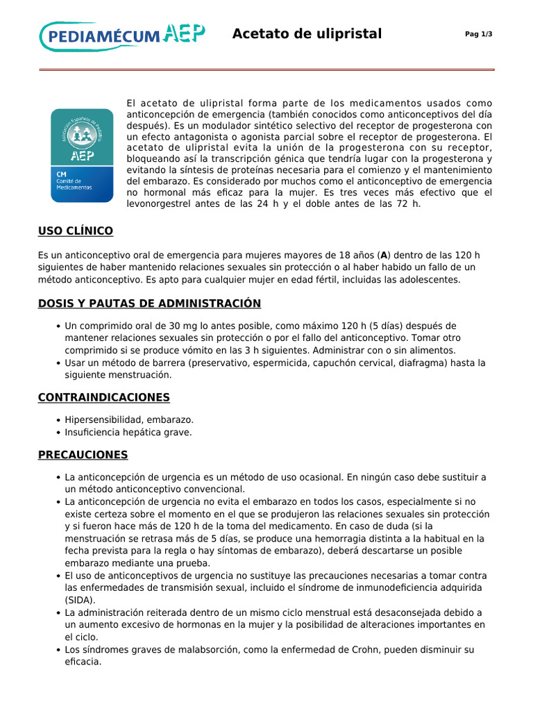 Acetato de Ulipristal PDF Control de la natalidad Medicina