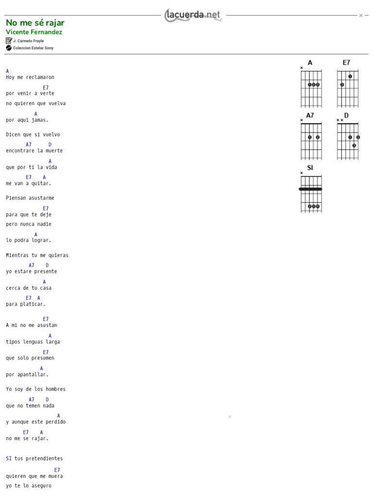 NO ME SE RAJAR, Vicente Fernandez - Acordes | PDF