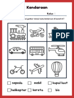 Lembar Kerja TK Tema Kendaraan Merah Ilustratif