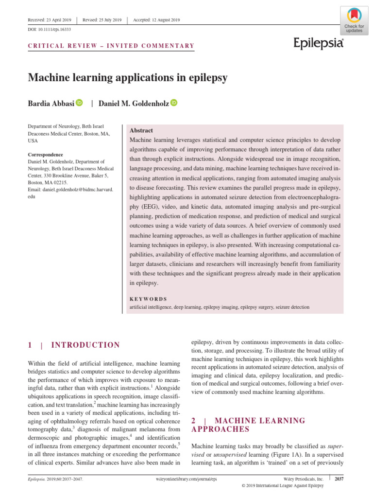 Machine Learning Applications In Epilepsy Pdf Machine Learning