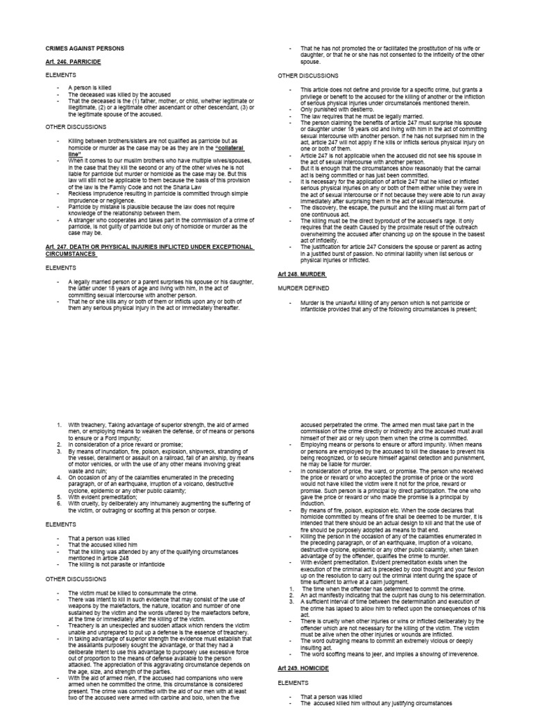 Crim Law Ii Reviewer Pdf Murder Rape