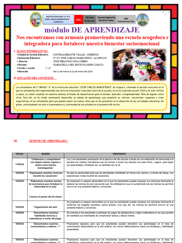 Modulo Del Buen Inicio Del Año Escolar 2024 | PDF | Comunicación no ...