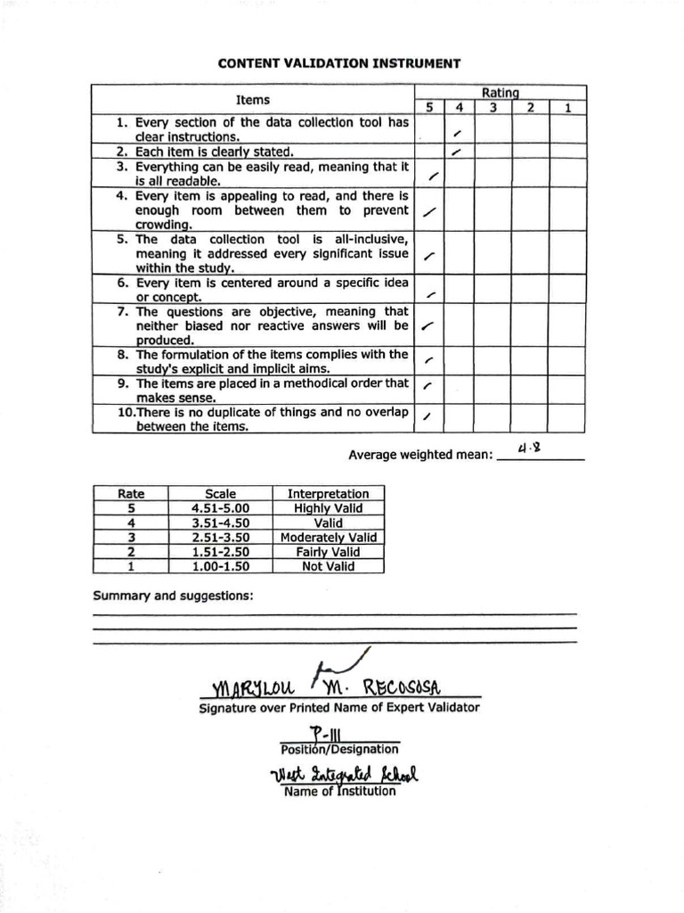 Validation Instrument 2 | PDF