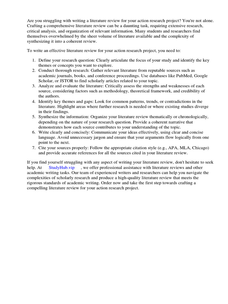 How to write a literature review for an action research project