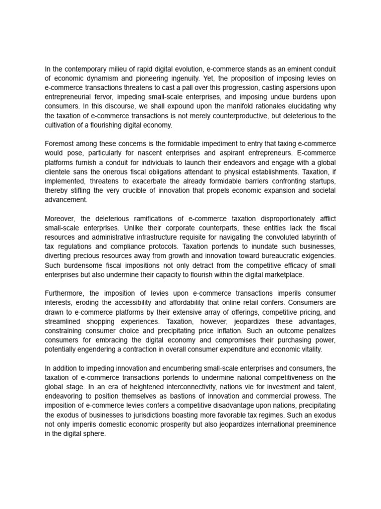 Argument on e commerce affirmation pdf e commerce taxes