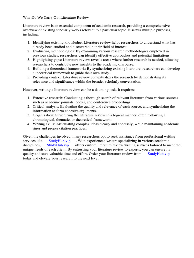 Why Do We Carry Out Literature Review PDF Literature Review