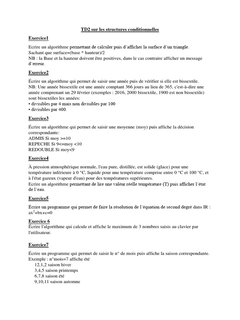 Algorithmes avec structures conditionnelles | PDF | Finance et gestion ...