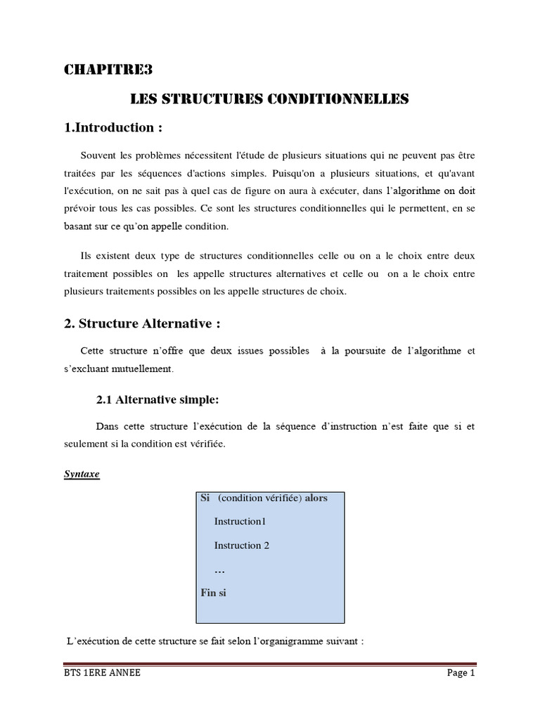 Exercices sur les structures conditionnelles | PDF | Algorithmes ...