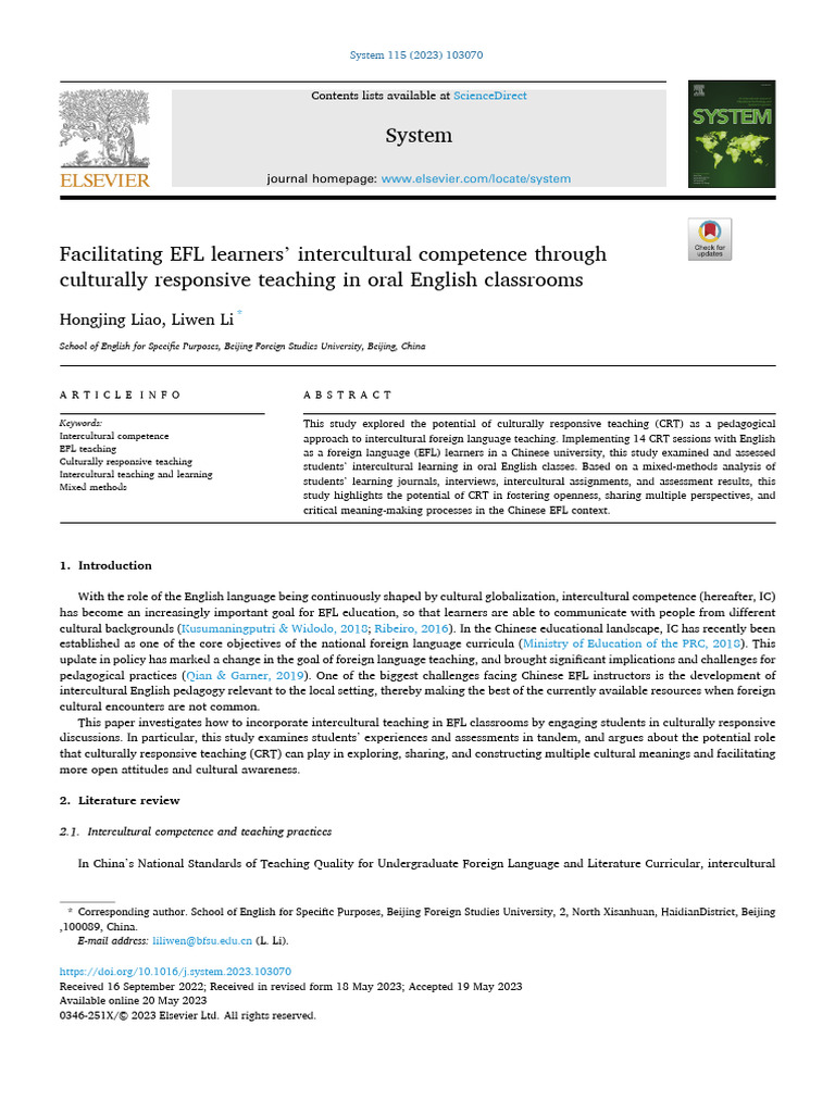 Enhancing EFL Learners' Intercultural Competence | PDF | Pedagogy ...