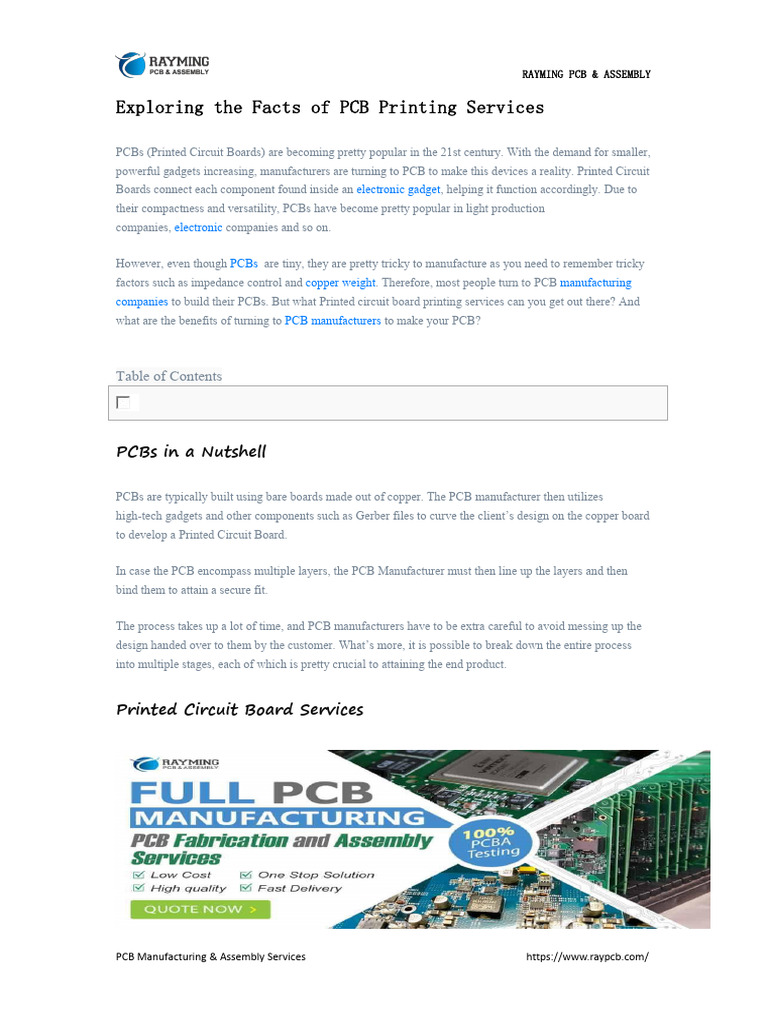 PCB Printing and Manufacturing Services | PDF | Printed Circuit Board ...