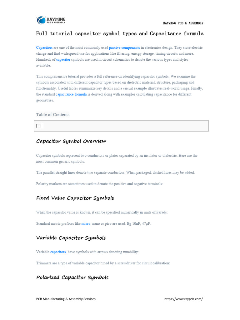 Full Tutorial Capacitor Symbol Types and Capacitance Formula PDF