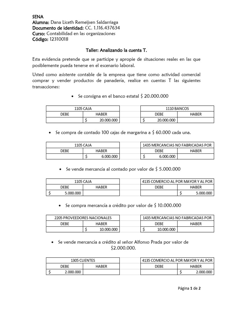Taller de Cuentas T en Contabilidad | PDF | Contabilidad | Economía ...