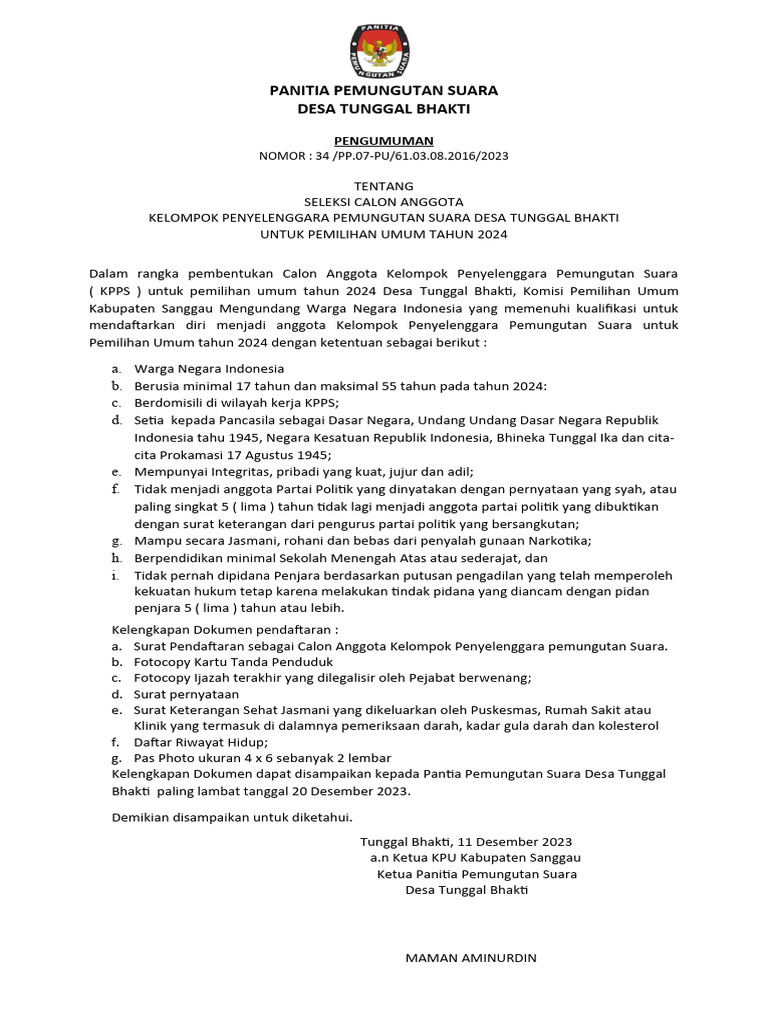 Format Pengumuman KPPS | PDF