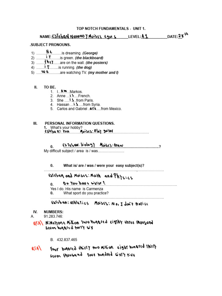 Top Notch Fundamental Activity Unit 1 | PDF