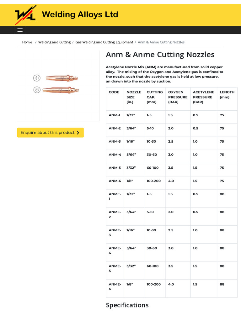 Anm & Anme Cutting Nozzles Welding Alloys LTD PDF Materials