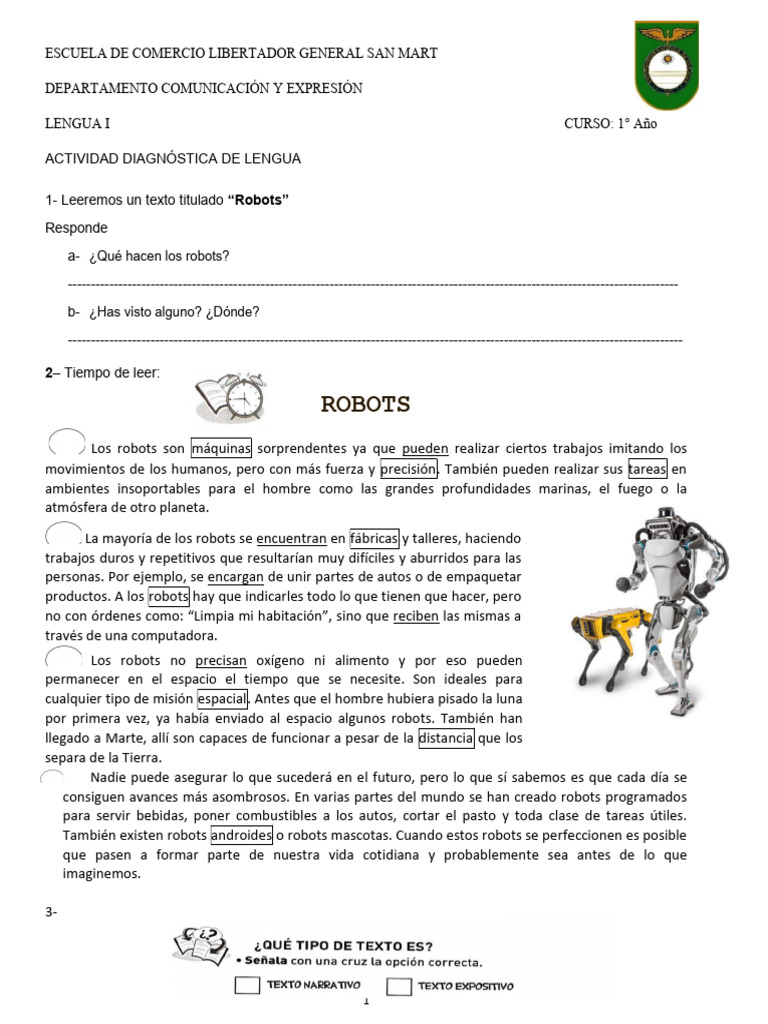 Actividades sobre Robots para Lengua I | PDF | Robot | Robótica