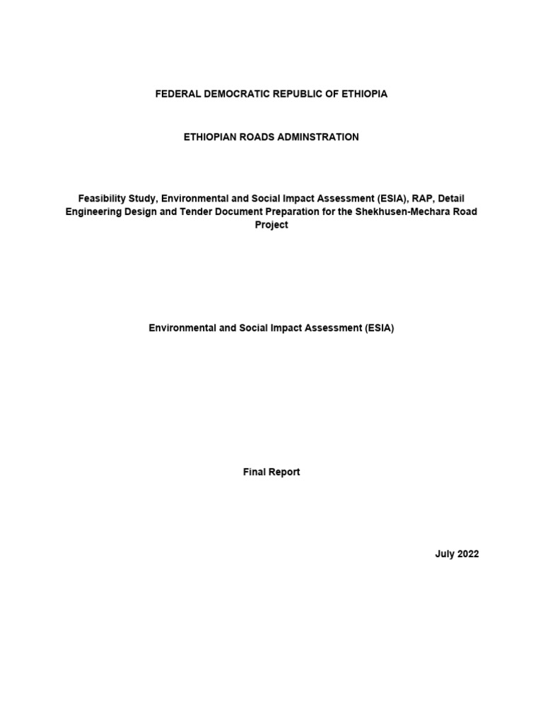 Shekhusen-Mechara Road ESIA Report | PDF | Environmental Impact ...