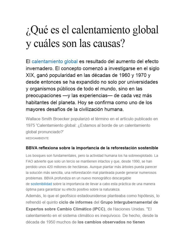 Qué Es El Calentamiento Global y Cuáles Son Las Causas | PDF | Cambio ...
