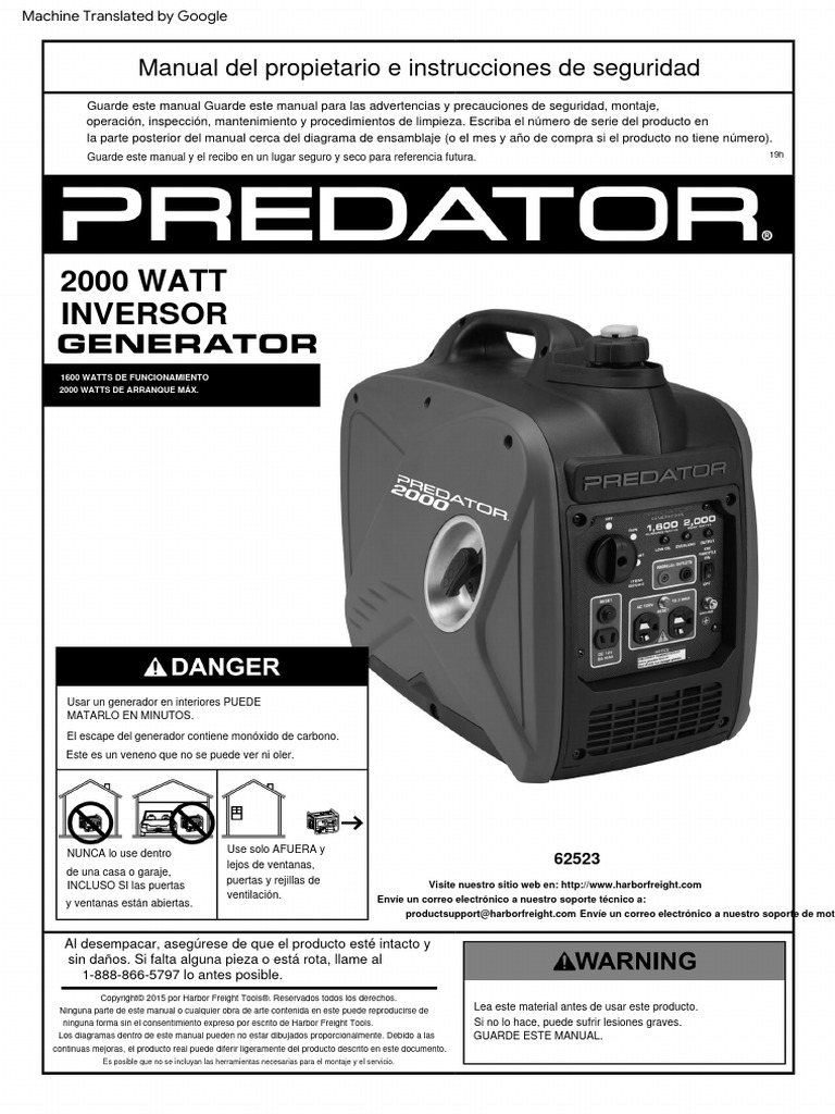 Predator 2000 Inverter Manual Español PDF Generador eléctrico