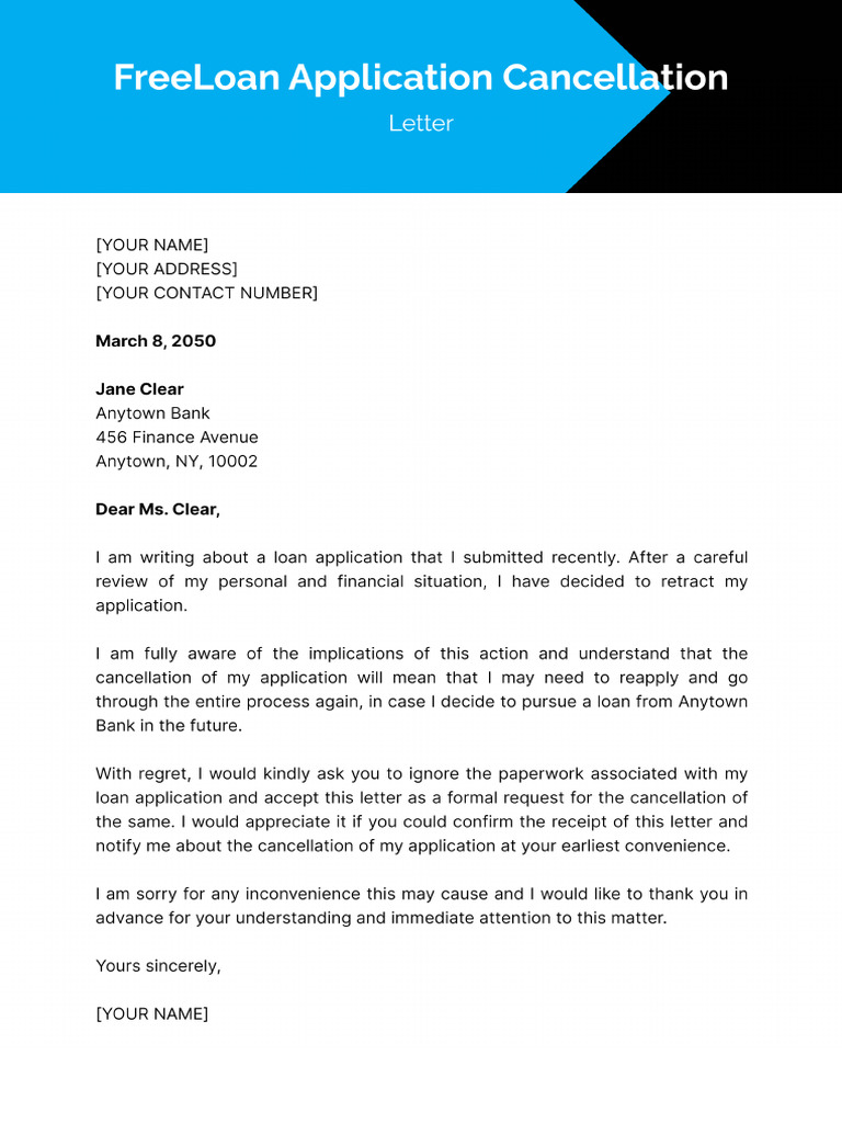 Loan Application Cancellation Letter Template Edit Online & Download