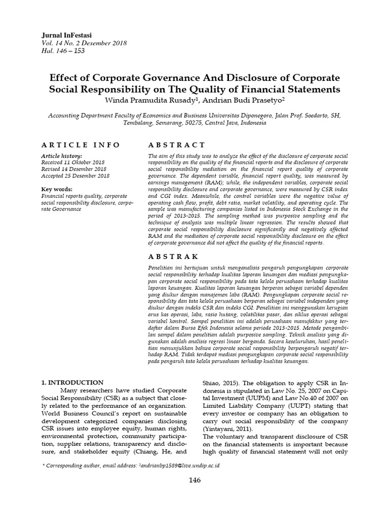 Effect of Corporate Governance and Disclosure | PDF | Corporate Social ...