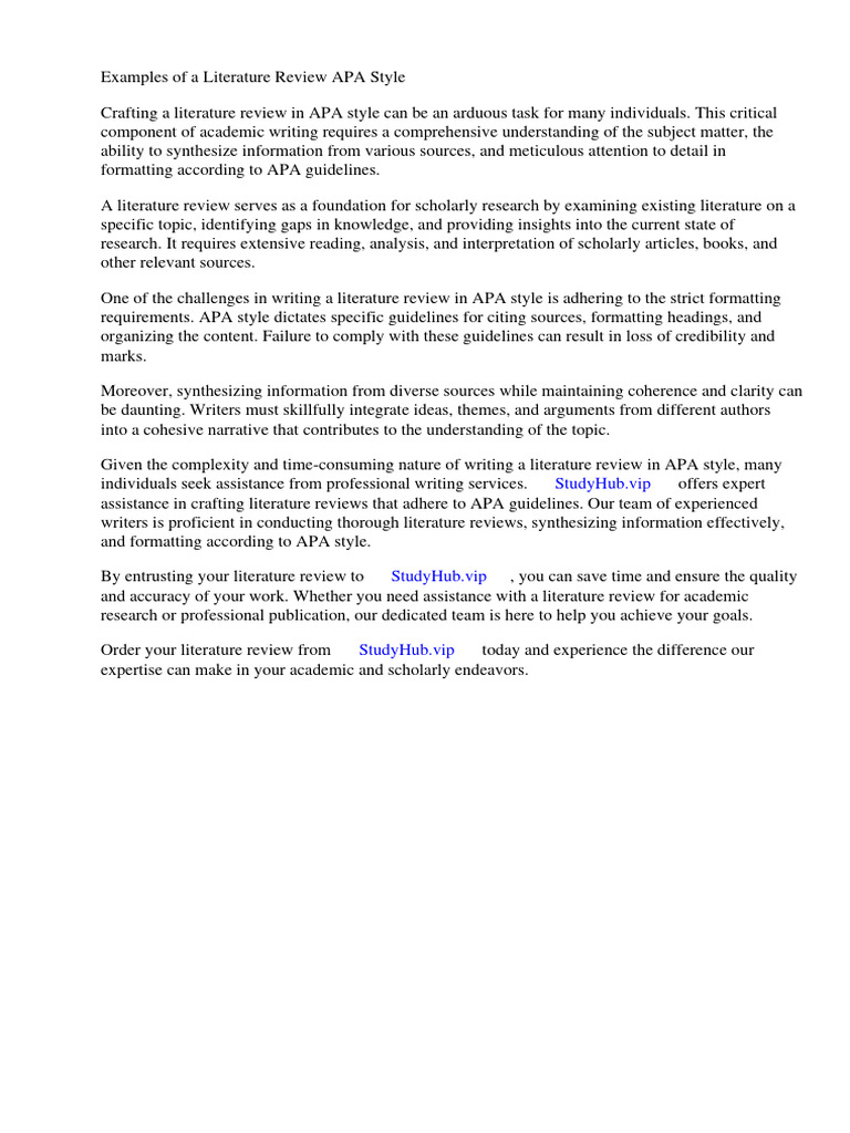 Examples of a Literature Review Apa Style | PDF | Citation | Apa Style