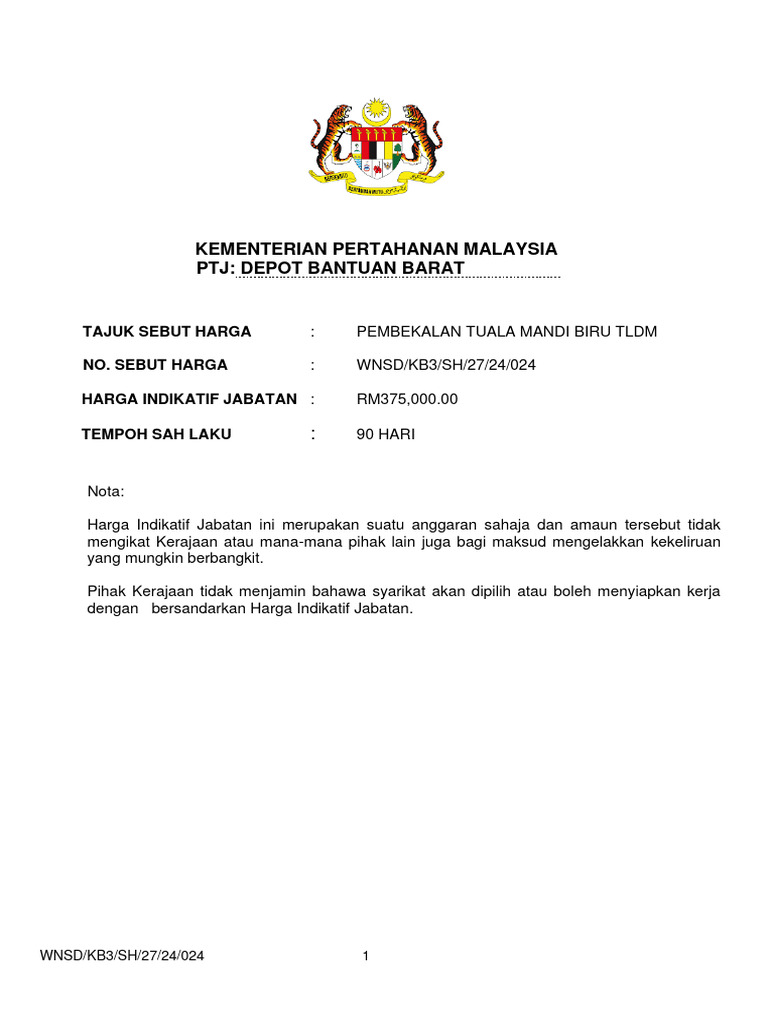 Sebut Harga Tuala Mandi TLDM | PDF