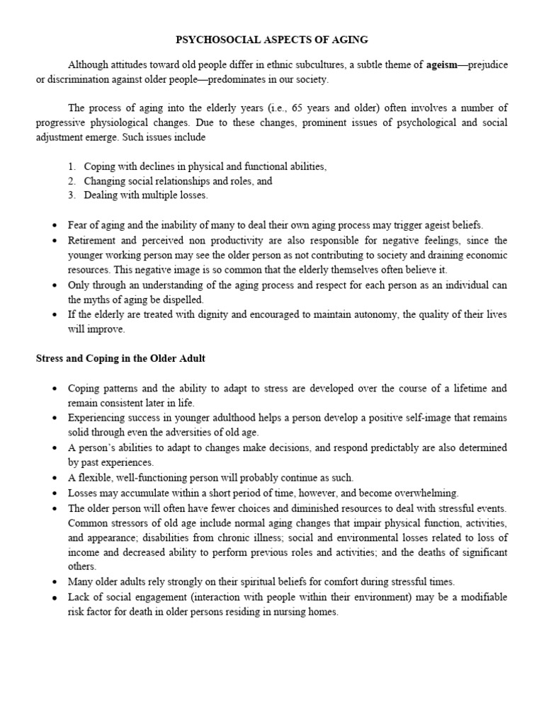 Psychosocial Challenges of Aging | PDF | Ageing | Old Age