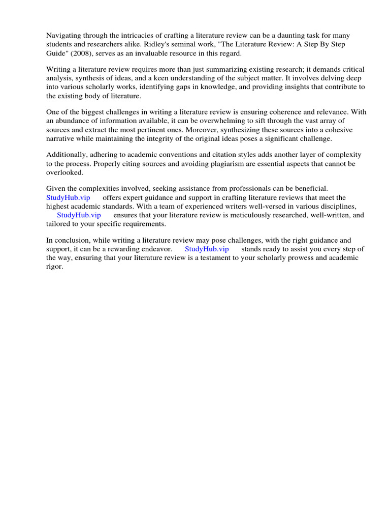 Ridley D 2008 The Literature Review A Step By Step Guide For Students Pdf